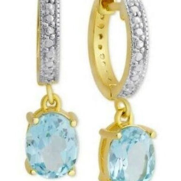 Rh Macy Sapphire and Diamond Accent Drop Earrings in 18k Gold-Plated Sterling - Picture 1 of 1